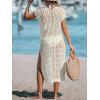 imageCUPSHE Womens Crochet Swim Suit Coverup Cap Sleeve Knit Loose Beach Cover Ups Side Split Midi DressBeige