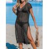 imageCUPSHE Womens Crochet Swim Suit Coverup Cap Sleeve Knit Loose Beach Cover Ups Side Split Midi DressBlack