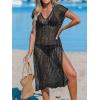 imageCUPSHE Womens Crochet Swim Suit Coverup Cap Sleeve Knit Loose Beach Cover Ups Side Split Midi DressBlack