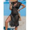 imageCUPSHE Womens Crochet Swim Suit Coverup Cap Sleeve Knit Loose Beach Cover Ups Side Split Midi DressBlack