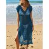 imageCUPSHE Womens Crochet Swim Suit Coverup Cap Sleeve Knit Loose Beach Cover Ups Side Split Midi DressBlue