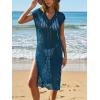imageCUPSHE Womens Crochet Swim Suit Coverup Cap Sleeve Knit Loose Beach Cover Ups Side Split Midi DressBlue