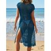 imageCUPSHE Womens Crochet Swim Suit Coverup Cap Sleeve Knit Loose Beach Cover Ups Side Split Midi DressBlue