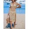 imageCUPSHE Womens Crochet Swim Suit Coverup Cap Sleeve Knit Loose Beach Cover Ups Side Split Midi DressBrown
