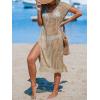imageCUPSHE Womens Crochet Swim Suit Coverup Cap Sleeve Knit Loose Beach Cover Ups Side Split Midi DressBrown