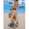 imageCUPSHE Womens Crochet Swim Suit Coverup Cap Sleeve Knit Loose Beach Cover Ups Side Split Midi DressBrown