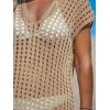 imageCUPSHE Womens Crochet Swim Suit Coverup Cap Sleeve Knit Loose Beach Cover Ups Side Split Midi DressBrown
