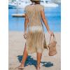 imageCUPSHE Womens Crochet Swim Suit Coverup Cap Sleeve Knit Loose Beach Cover Ups Side Split Midi DressBrown