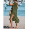 imageCUPSHE Womens Crochet Swim Suit Coverup Cap Sleeve Knit Loose Beach Cover Ups Side Split Midi DressGreen