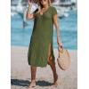 imageCUPSHE Womens Crochet Swim Suit Coverup Cap Sleeve Knit Loose Beach Cover Ups Side Split Midi DressGreen