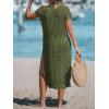imageCUPSHE Womens Crochet Swim Suit Coverup Cap Sleeve Knit Loose Beach Cover Ups Side Split Midi DressGreen