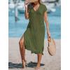 imageCUPSHE Womens Crochet Swim Suit Coverup Cap Sleeve Knit Loose Beach Cover Ups Side Split Midi DressGreen