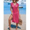 imageCUPSHE Womens Crochet Swim Suit Coverup Cap Sleeve Knit Loose Beach Cover Ups Side Split Midi DressRose Red