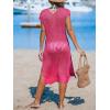 imageCUPSHE Womens Crochet Swim Suit Coverup Cap Sleeve Knit Loose Beach Cover Ups Side Split Midi DressRose Red