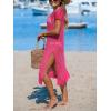 imageCUPSHE Womens Crochet Swim Suit Coverup Cap Sleeve Knit Loose Beach Cover Ups Side Split Midi DressRose Red