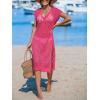 imageCUPSHE Womens Crochet Swim Suit Coverup Cap Sleeve Knit Loose Beach Cover Ups Side Split Midi DressRose Red