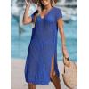 imageCUPSHE Womens Crochet Swim Suit Coverup Cap Sleeve Knit Loose Beach Cover Ups Side Split Midi DressSnorkel Blue