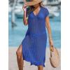 imageCUPSHE Womens Crochet Swim Suit Coverup Cap Sleeve Knit Loose Beach Cover Ups Side Split Midi DressSnorkel Blue