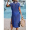 imageCUPSHE Womens Crochet Swim Suit Coverup Cap Sleeve Knit Loose Beach Cover Ups Side Split Midi DressSnorkel Blue