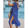 imageCUPSHE Womens Crochet Swim Suit Coverup Cap Sleeve Knit Loose Beach Cover Ups Side Split Midi DressSnorkel Blue