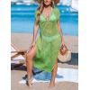 imageCUPSHE Womens Crochet Swim Suit Coverup Cap Sleeve Knit Loose Beach Cover Ups Side Split Midi DressSpring Green
