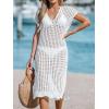 imageCUPSHE Womens Crochet Swim Suit Coverup Cap Sleeve Knit Loose Beach Cover Ups Side Split Midi DressWhite