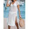 imageCUPSHE Womens Crochet Swim Suit Coverup Cap Sleeve Knit Loose Beach Cover Ups Side Split Midi DressWhite