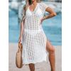imageCUPSHE Womens Crochet Swim Suit Coverup Cap Sleeve Knit Loose Beach Cover Ups Side Split Midi DressWhite