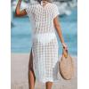 imageCUPSHE Womens Crochet Swim Suit Coverup Cap Sleeve Knit Loose Beach Cover Ups Side Split Midi DressWhite
