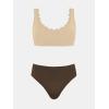 imageCUPSHE Womens Maternity Bikini Sets Pregnancy Swimsuit Low Rise Scalloped Scoop Neck Adjustable Straps Back HookBeigeBrown
