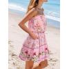 imageCUPSHE Womens Mini Dress Strapless Ruffled Sleeveless Floral Belted A Line Short Beach Summer Dresses 2025Pink Floral