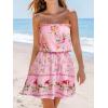 imageCUPSHE Womens Mini Dress Strapless Ruffled Sleeveless Floral Belted A Line Short Beach Summer Dresses 2025Pink Floral