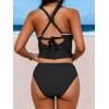 imageCUPSHE Womens Tankini Set Two Piece Bathing Suit Tummy Control Crisscross Back Tie Mid Rise Shell StitchedBlack
