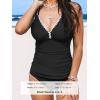 imageCUPSHE Womens Tankini Set Two Piece Bathing Suit Tummy Control Crisscross Back Tie Mid Rise Shell StitchedBlack