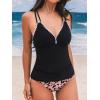imageCUPSHE Womens Tankini Set Two Piece Bathing Suit Tummy Control Crisscross Back Tie Mid Rise Shell StitchedBlackLeopard