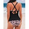 imageCUPSHE Womens Tankini Set Two Piece Bathing Suit Tummy Control Crisscross Back Tie Mid Rise Shell StitchedBlackLeopard