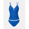 imageCUPSHE Womens Tankini Set Two Piece Bathing Suit Tummy Control Crisscross Back Tie Mid Rise Shell StitchedBlue