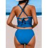 imageCUPSHE Womens Tankini Set Two Piece Bathing Suit Tummy Control Crisscross Back Tie Mid Rise Shell StitchedBlue
