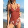 imageCUPSHE Womens Tankini Set Two Piece Bathing Suit Tummy Control Crisscross Back Tie Mid Rise Shell StitchedBrick RedTropical