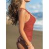 imageCUPSHE Womens Tankini Set Two Piece Bathing Suit Tummy Control Crisscross Back Tie Mid Rise Shell StitchedBrick RedTropical