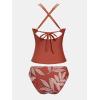imageCUPSHE Womens Tankini Set Two Piece Bathing Suit Tummy Control Crisscross Back Tie Mid Rise Shell StitchedBrick RedTropical