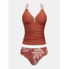 imageCUPSHE Womens Tankini Set Two Piece Bathing Suit Tummy Control Crisscross Back Tie Mid Rise Shell StitchedBrick RedTropical
