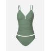 imageCUPSHE Womens Tankini Set Two Piece Bathing Suit Tummy Control Crisscross Back Tie Mid Rise Shell StitchedGreen