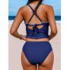 imageCUPSHE Womens Tankini Set Two Piece Bathing Suit Tummy Control Crisscross Back Tie Mid Rise Shell StitchedNavy Blue