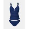imageCUPSHE Womens Tankini Set Two Piece Bathing Suit Tummy Control Crisscross Back Tie Mid Rise Shell StitchedNavy Blue