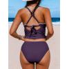 imageCUPSHE Womens Tankini Set Two Piece Bathing Suit Tummy Control Crisscross Back Tie Mid Rise Shell StitchedPlum Purple