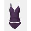 imageCUPSHE Womens Tankini Set Two Piece Bathing Suit Tummy Control Crisscross Back Tie Mid Rise Shell StitchedPlum Purple
