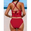imageCUPSHE Womens Tankini Set Two Piece Bathing Suit Tummy Control Crisscross Back Tie Mid Rise Shell StitchedRed