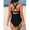 imageCUPSHE Womens Tankini Set V Neck Crisscross Adjustable Straps Cutout Two Piece Swimsuit Mid Rise RuchedBlack