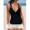 imageCUPSHE Womens Tankini Set V Neck Crisscross Adjustable Straps Cutout Two Piece Swimsuit Mid Rise RuchedBlack